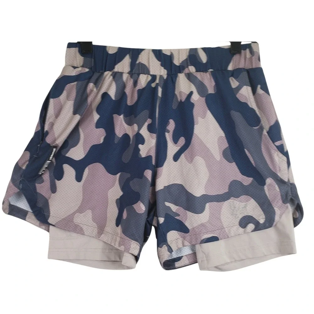 YoungLA 2-in-1 Training Shorts Mens M Blue Camo Gym Fitness Activewear